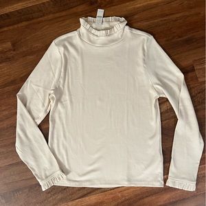 J. Crew Vintage rib ruffle mockneck T-shirt, XL, Ivory